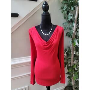 Michael Kors Top Women's Medium Red Long Sleeve Drape Neck Stretch Blouse